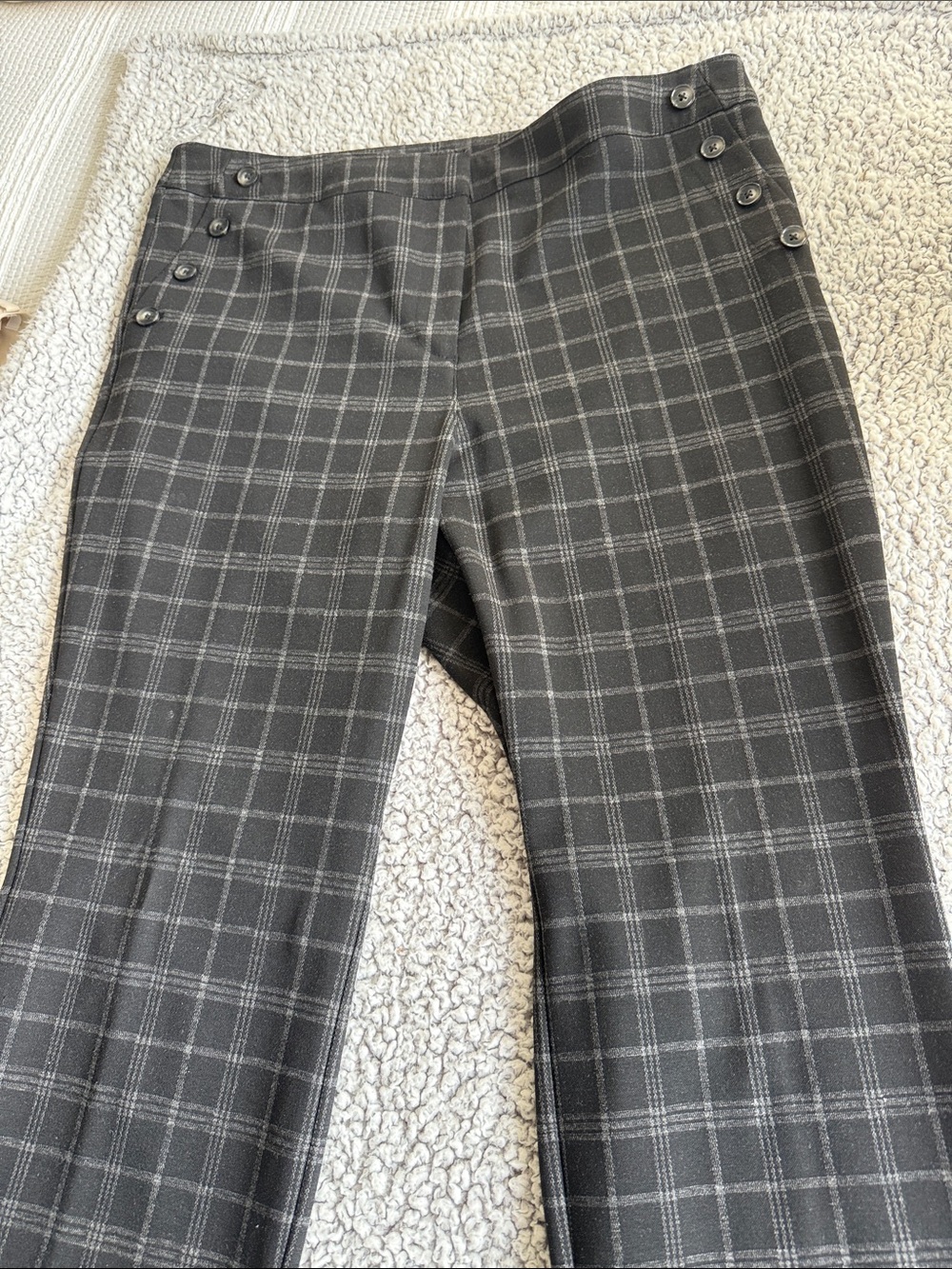 Ann Taylor Factory Charcoal Plaid Mid-Rise Wide Leg Trousers